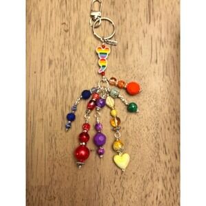 Rainbow Mickey Semicolon Beaded Keychain